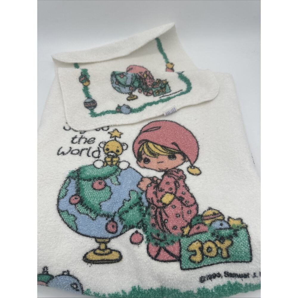 Christmas Precious Moments Leshner Mills “Joy to the World”Bath Towel Wash Cloth